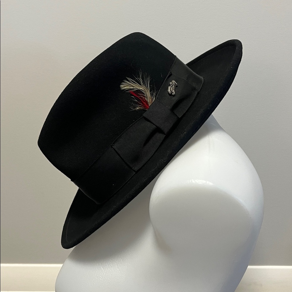 Black Fedora Wool Hat with Feather Accent by Bailey L